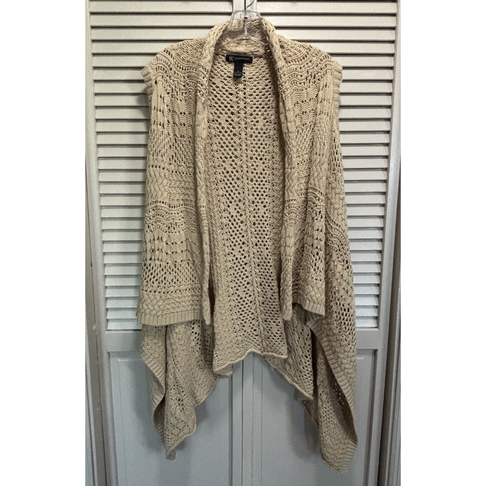 INC Beige Open Knit Shawl Neck Open Cardigan Sleeveless Size 1X‎  Boho
